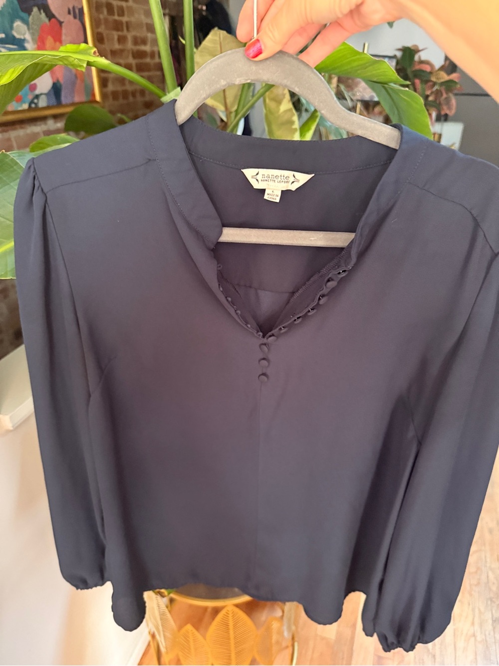 Nanette Lepore Navy Peasant Blouse | Size Large | Excellent condition